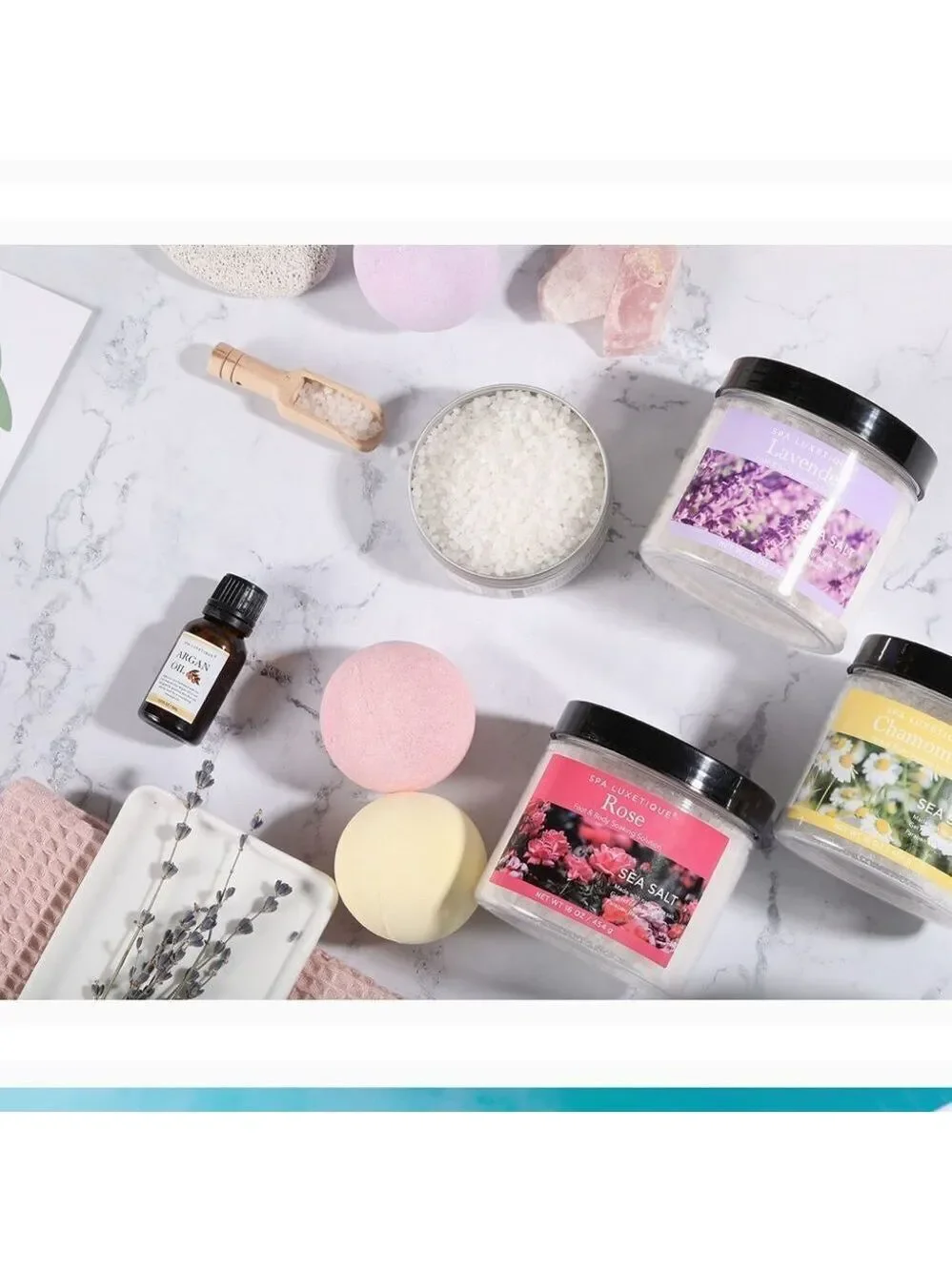 Bath Salts Gift Set with Argan Oil, Bath Bomb Relaxing Bath Set for Women